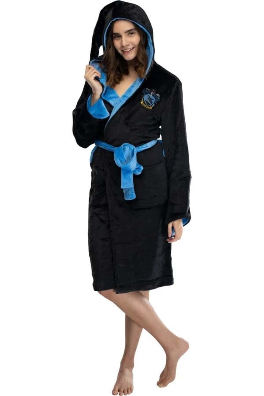 PJammy Harry Potter Ravenclaw Junior Size Medium Black Fleece Plush Hooded Robe
